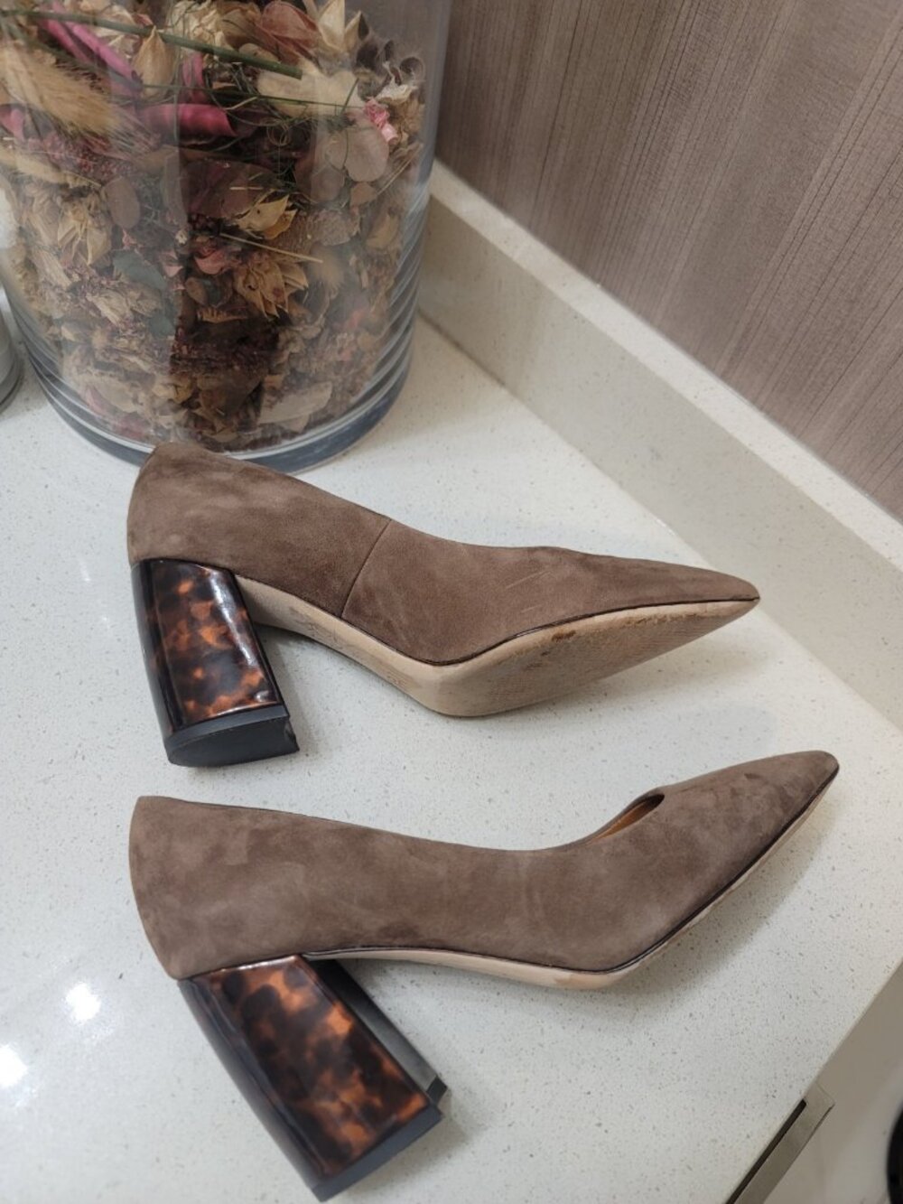 J. McLaughlin Brown Suede Leather Beatrice Heels With Tortoise Block Heel 8 M - Picture 8 of 10